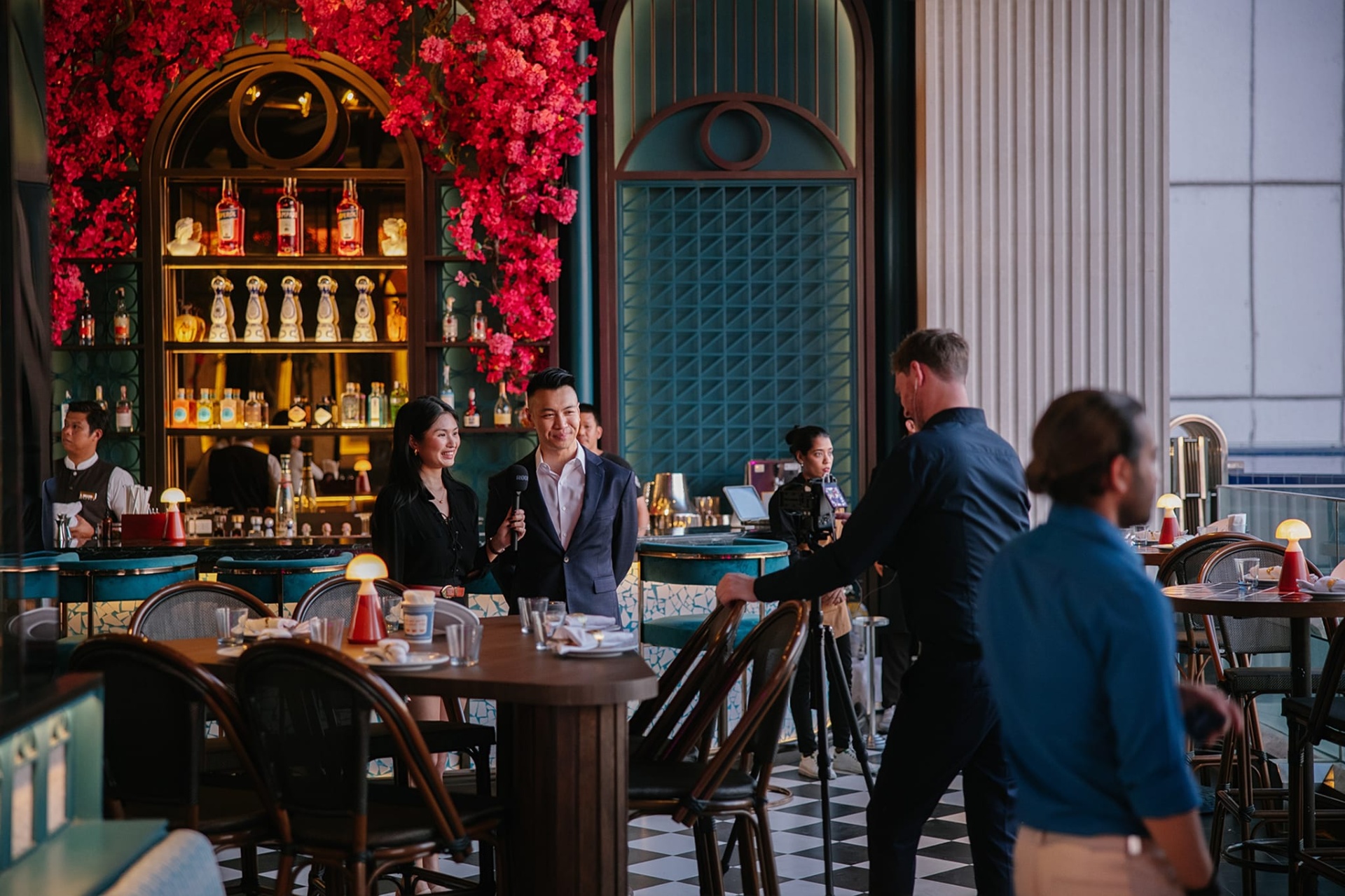 Rooftop terrace lounge at Aesops with bar and skyline views
