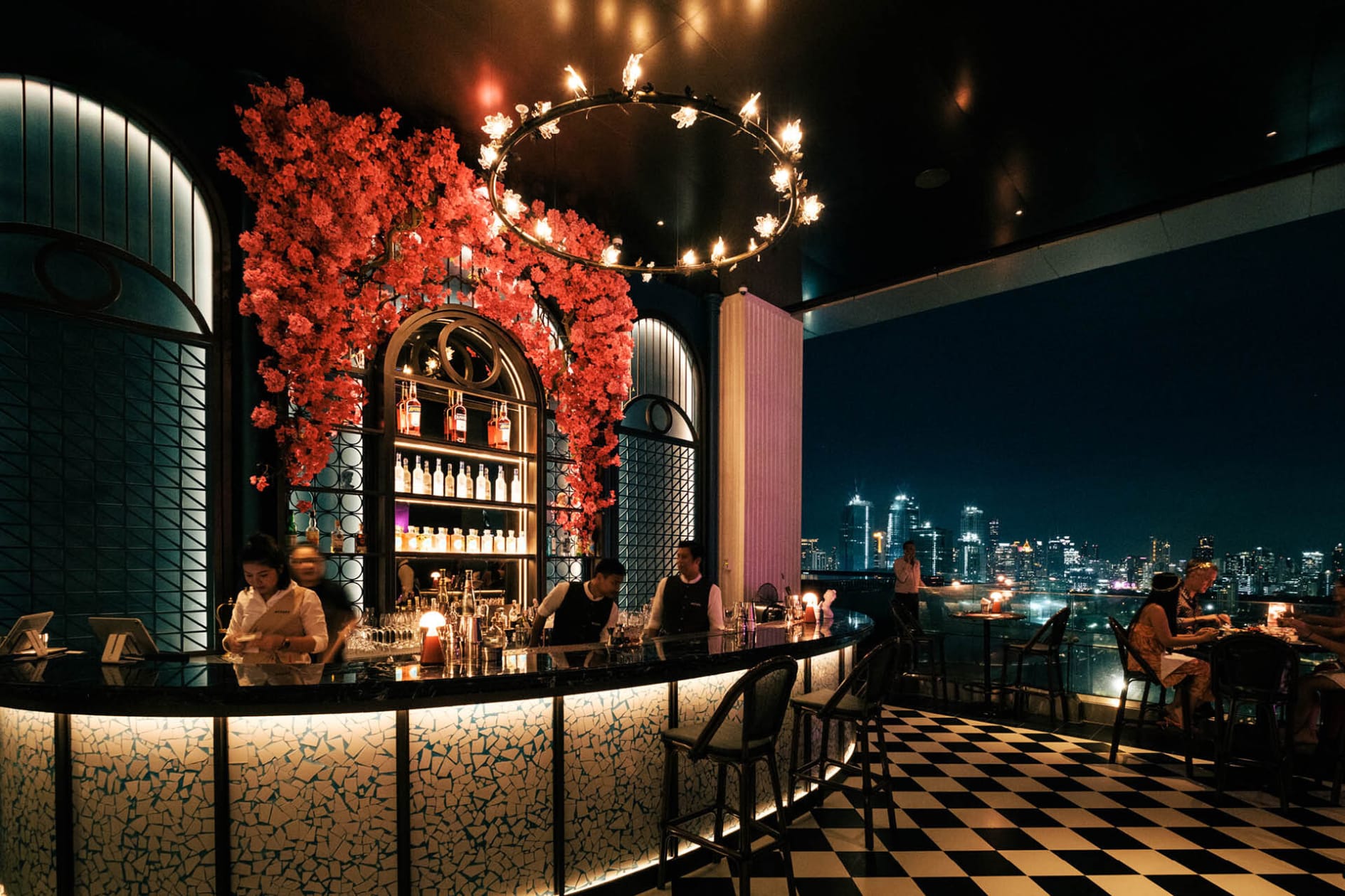 Rooftop terrace at night at Aesops