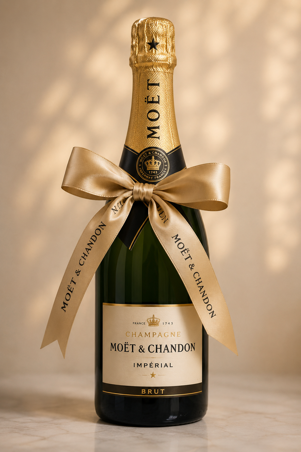 Champagne bottle with gold ribbon